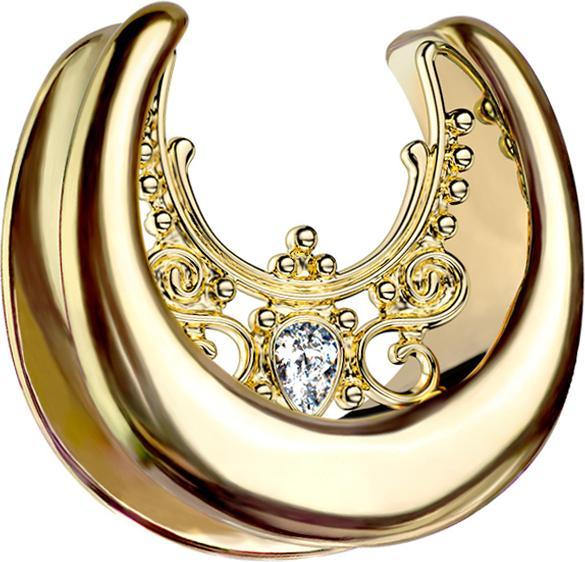 Produktbild Star Piercing Sattel vergoldet filigrane Blumen und Kristall (ohne Messing, Chirurgenstahl 316L)