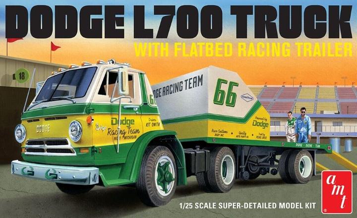 Actual product image AMT 1966 Dodge L700 Truck w/Flatbed Racing Trailer