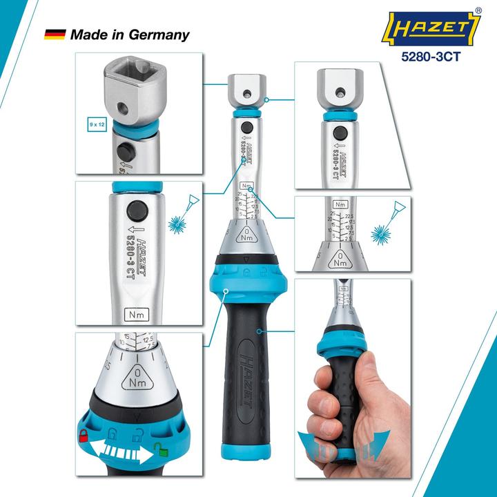 Image du produit HAZET Clé dynamométrique 5280-3CT ∙ Nm min.-max.: 2.5 - 25 Nm ∙ Tolérance : 3% ∙ Carré femelle 9 x … (2.50 - 25 Nm)