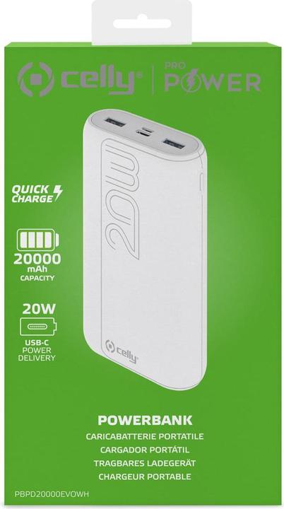 Immagine prodotto Celly PBPD20000EVO (20000 mAh, 20 W, 74 Wh)
