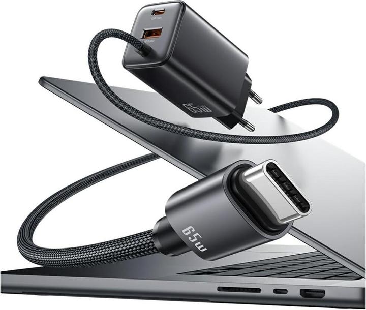 Actual product image Usams Ładowarka sieciowa JC Series CC266 65W GaN Fast Charger 2xUSB-C 1xUSB-A czarny (65 W)