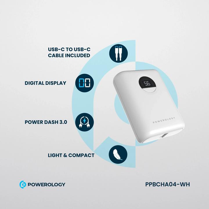 Image du produit Powerology Banque de puissance ultra-compacte 10000mAh PD 20W (10000 mAh, 20 W)