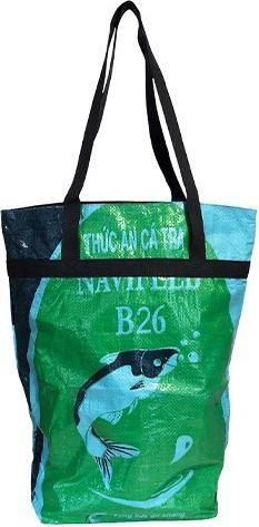 Image du produit Bekos Upcycling - Grosse Einkaufstasche aus recycelten Fischfuttersäcke blau / grün