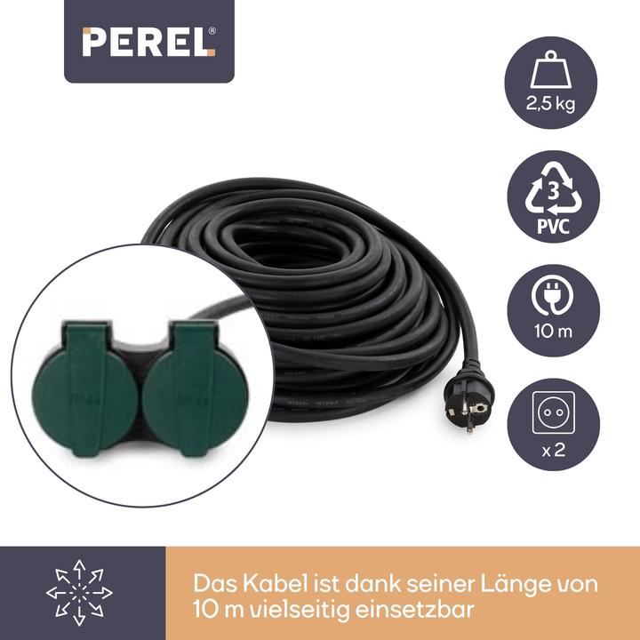 Image du produit Velleman Rallonge électrique Avec 2 Prises - Usage Extérieur - Terre Française - 10 m (10 m, PECO 7/5)