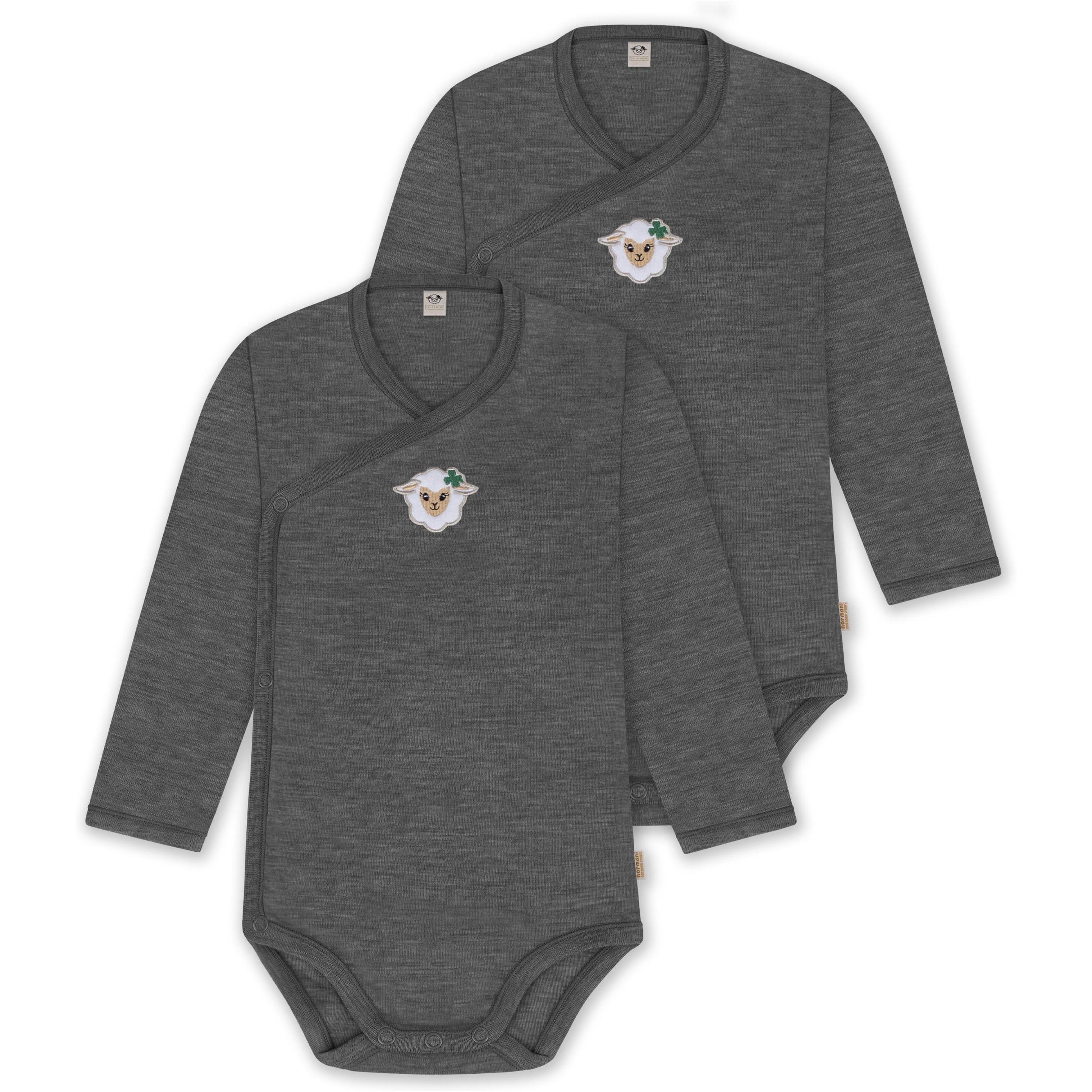 Normani, Herren, Body, 2er Pack Baby-Body Basic Merino Wickelbody Langarm mit Knopf - 9347, Grau, (44)