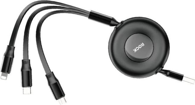 Image du produit Rock - G16 3-in-1 Flexible Retractable Data Cable, Multikabel, Schwarz (1 m)