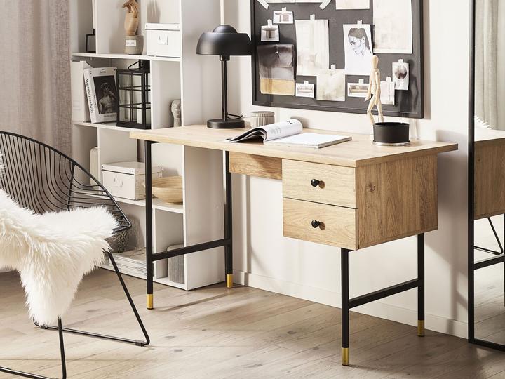 Produktbild Beliani Schreibtisch schwarz / heller Holzfarbton 120 x 60 cm 2 Schubladen ABILEN (120 x 60 x 77 cm)