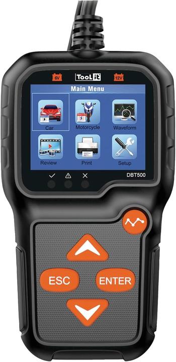 Toolit DBT500 Kfz-Batterietester 6 V, 12V Batterieprüfung, Kontrolle Lichtmaschine, Ladeüberwachun