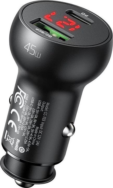 Mcdodo Car charger 45W incl. digital display - Black