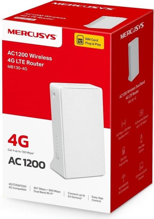 Immagine prodotto Mercusys Router TP-LINK MB130-4G AC1200 Wi-Fi 4G LTE, modem 4G LTE integrato da 150 Mbps