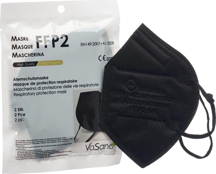 Image du produit VaSano Masque FFP2 noir scellé allemand français italien (2 x)