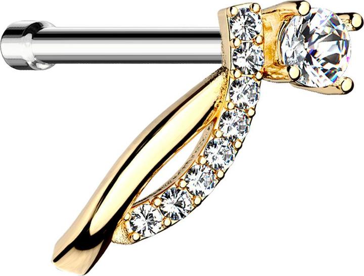 Produktbild Star Piercing Nasenstecker gerade vergoldet doppelbogen gebogen mit Kristall (Messing, Chirurgenstahl 316L)