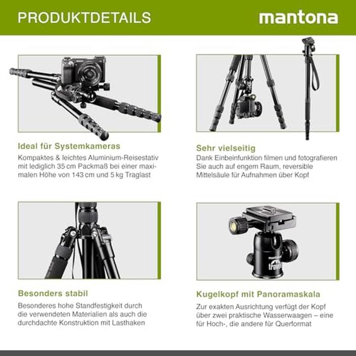 Actual product image mantona DSLM Travel black travel tripod (Metal)
