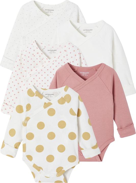 Actual product image Vertbaudet Bio-Kollektion: 5er-Pack mitwachsende Baby Wickelbodys mit Tupfen (68)