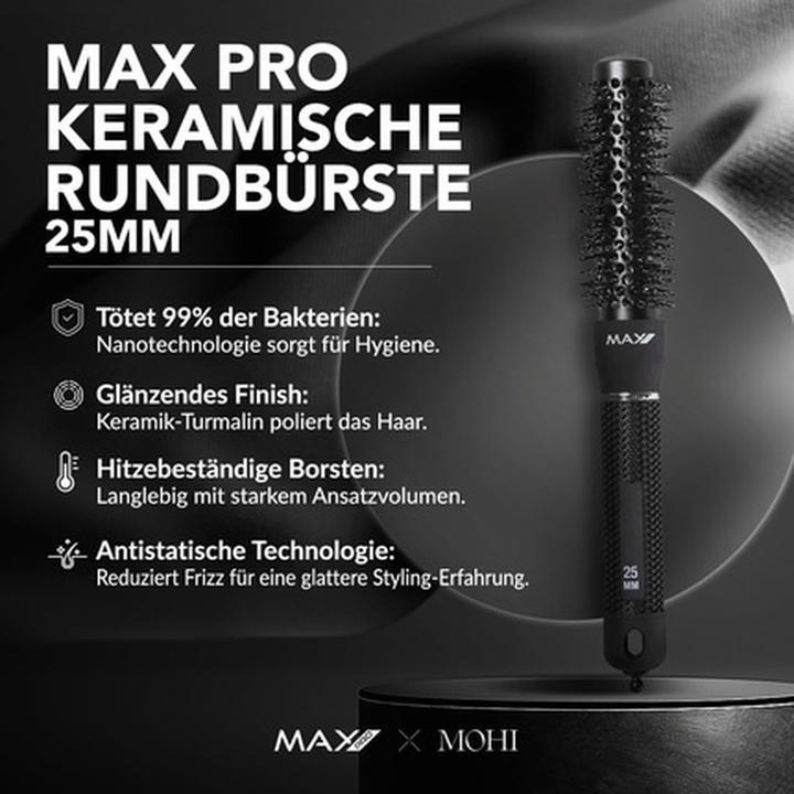 Actual product image Max Pro Ceramic Round Hairbrush 25Mmack