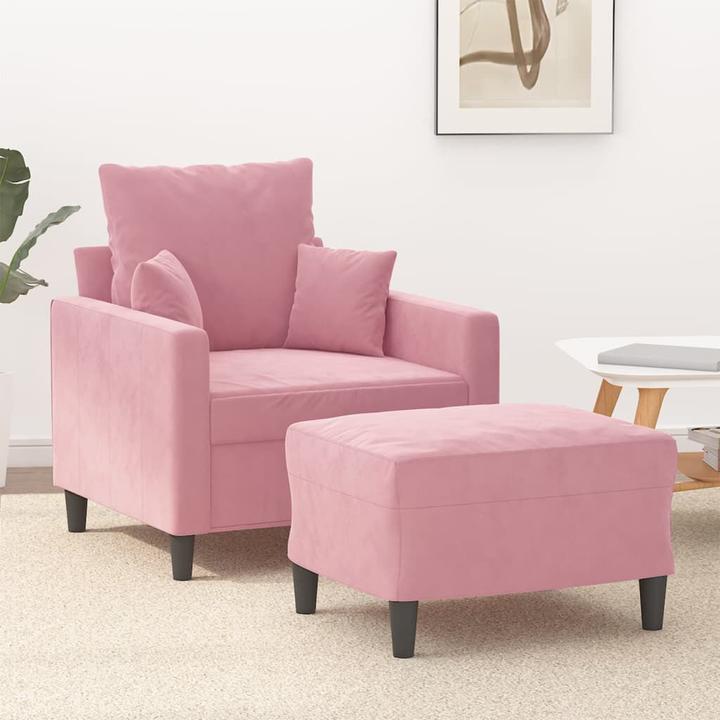 Produktbild vidaXL Sessel mit Hocker Rosa 60 cm Samt,Farbe: Rosa,Material: Samt