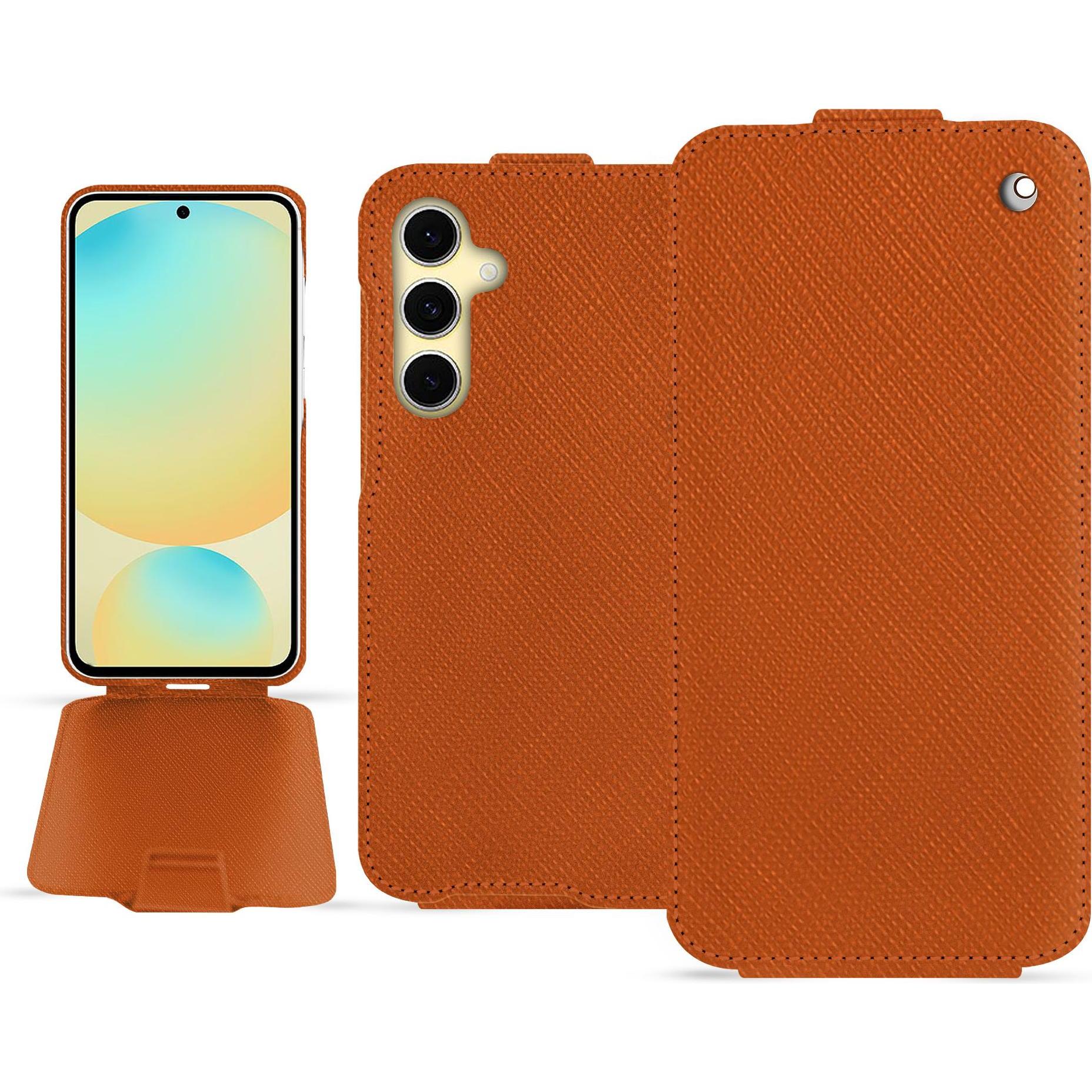 Noreve Lederschutzhülle vertikal (Samsung Galaxy S24 FE), Smartphone Hülle, Orange
