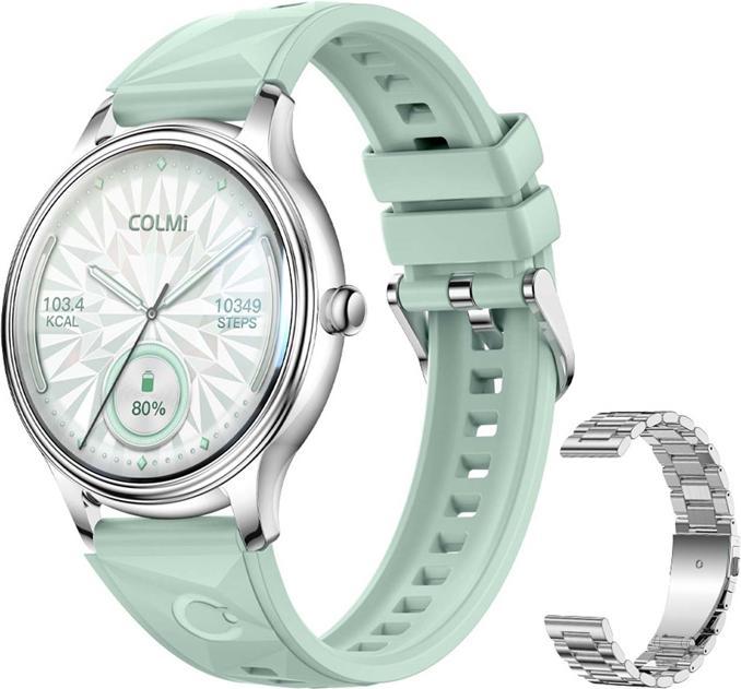 Colmi Smart Watch L28 (Silver-Green + silver steel strap)