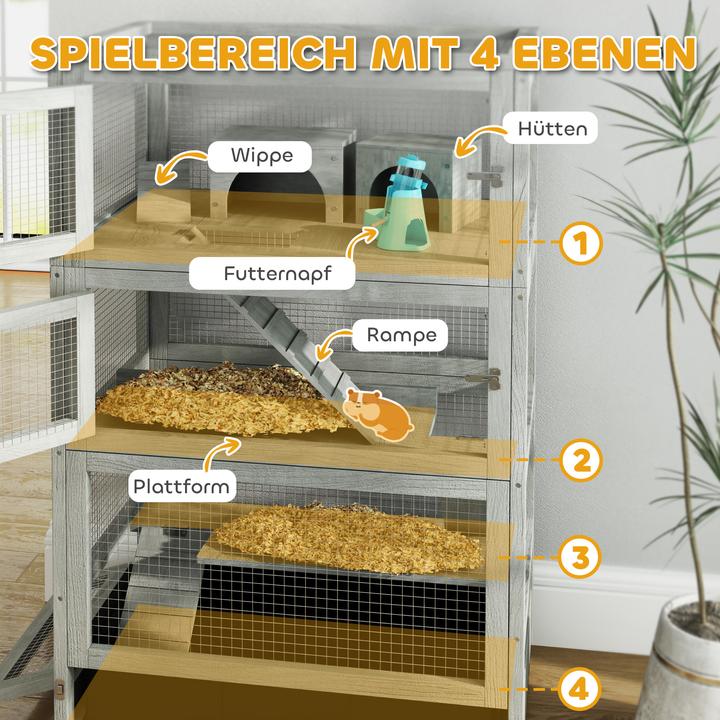 Image du produit PawHut Zwerghamsterkäfig Tannenholz Grau