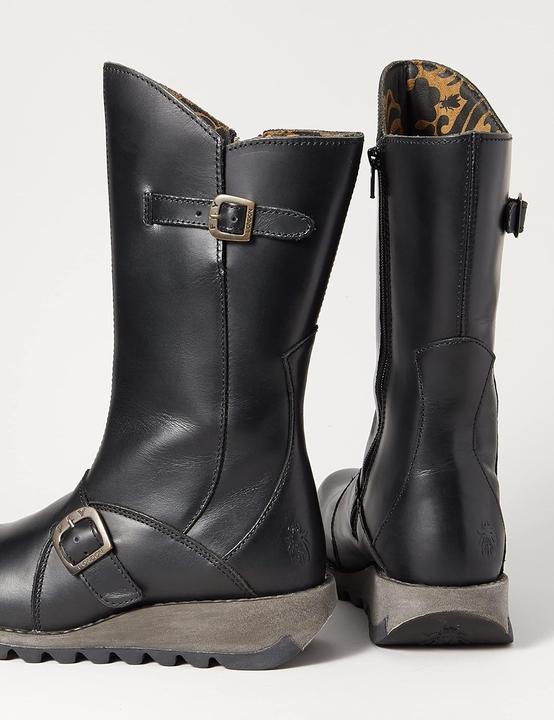 Actual product image Fly London Mes Leather Boots with Zipper and Wedge Heel (40)