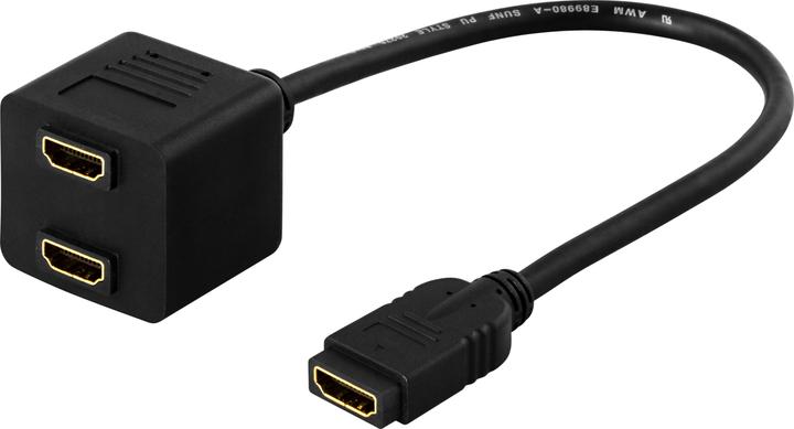 Produktbild Deltaco HDMI-adapter, 1xHDMI ho till 2xHDMI ho, 19-pin (0.10 m)