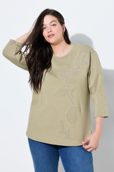 Produktbild Ulla Popken Sweatshirt, Blüten-Applikationen, Rundhals, 3/4-Arm (42)