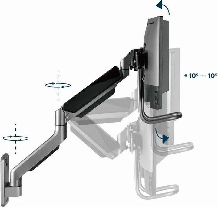 Image du produit Gembird Régulateur de vitesse sur deux moniteurs pour montage sur ścianie od 17 do 32inch obciążenie do 8 kg (Mur, 32", 8 kg)