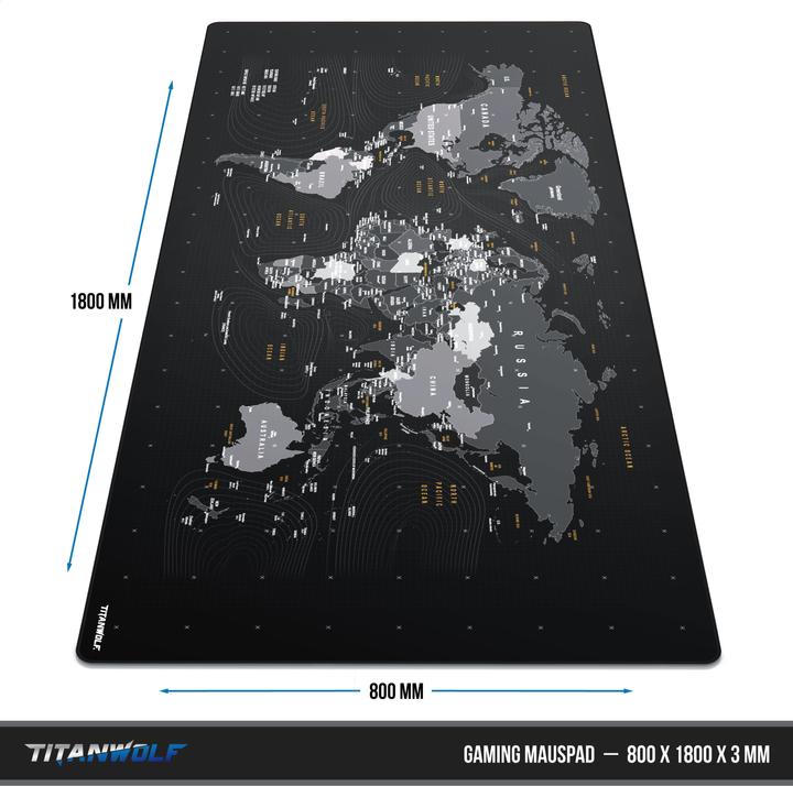 Produktbild Titanwolf Gaming Mauspad, XXXL Speed Gaming Mausmatte, Mousepad Extragrosse Fläche von 1800 x 800mm, Weltkarte (XXL)