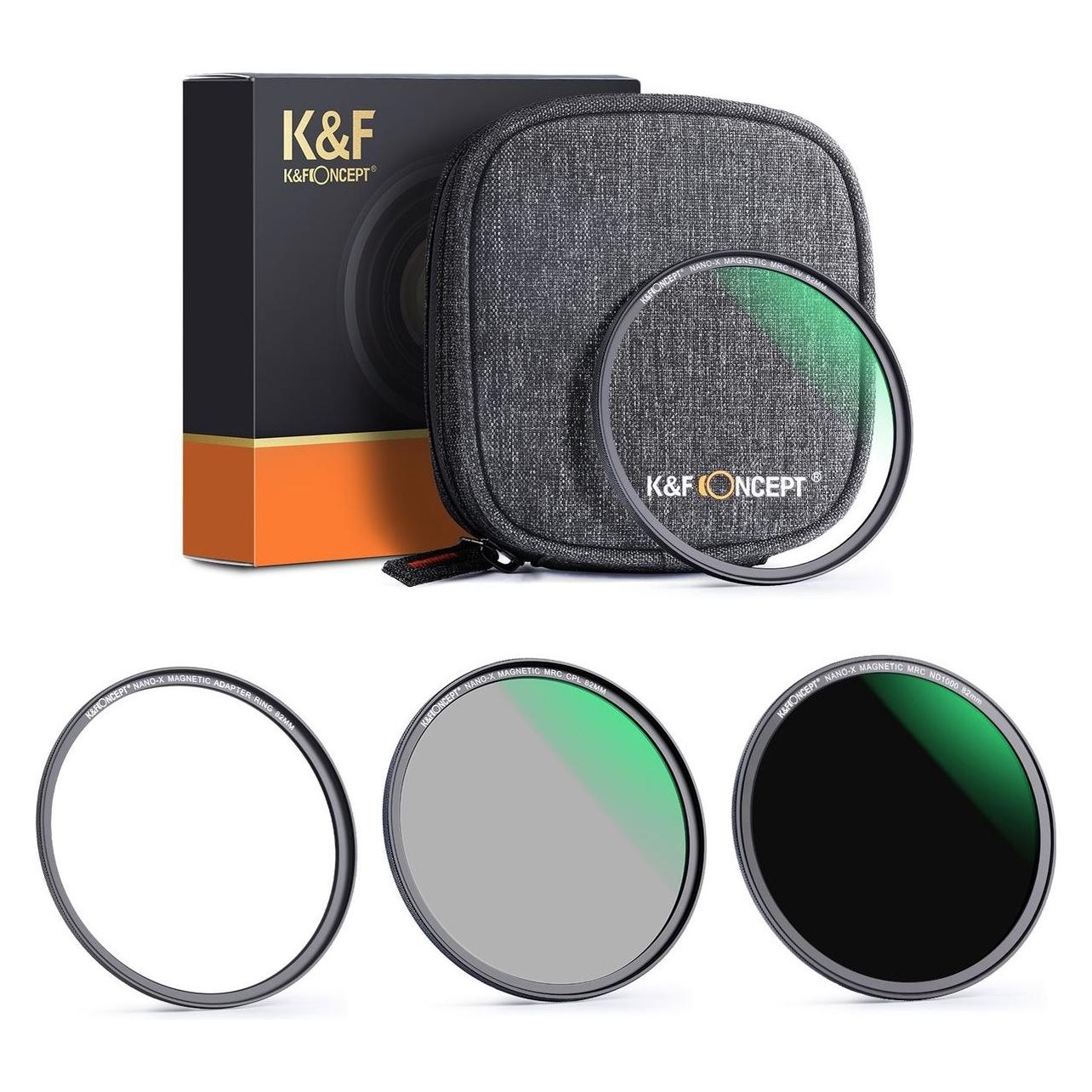 K&F Concept Magnetic Lensfilter Kit Cpl Nd Uv Nano X 95mm (Kf-1687) (95 mm, Uv-Filter), Objektivfilter, Schwarz