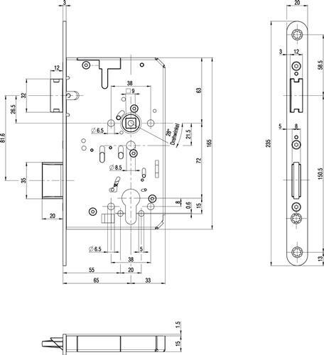 Actual product image BKS Panik-Einsteckschloss 2320 Fkt.B rd 20/65/72/9mm DIN L VA