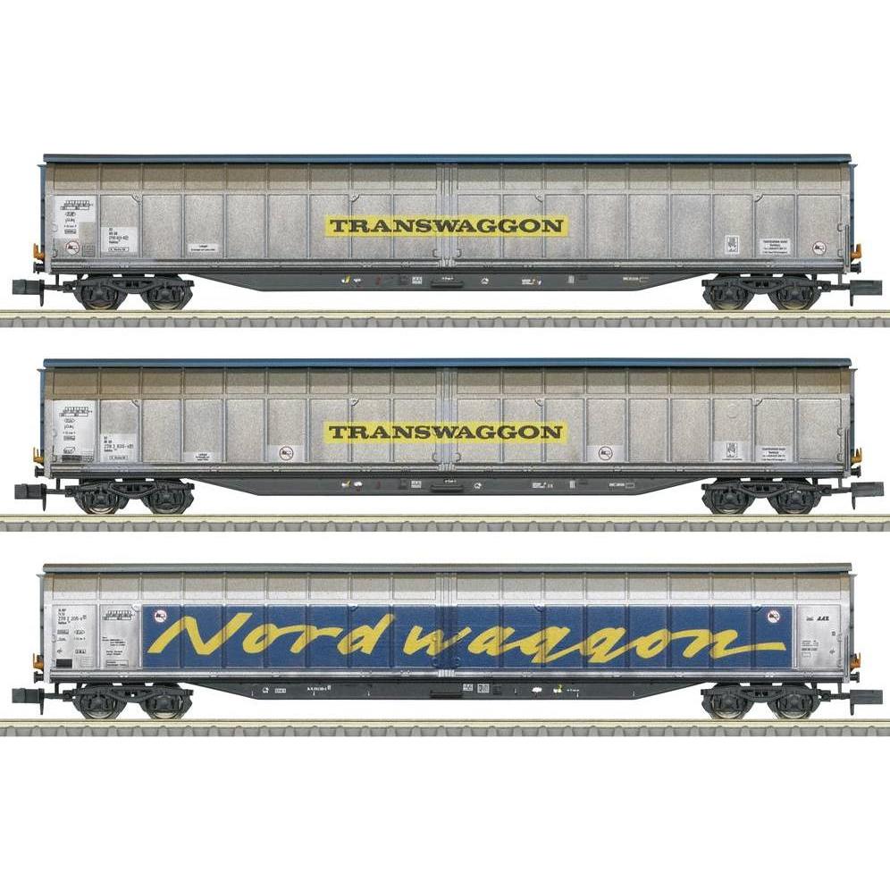 MiniTrix 18297 N 3er-Set Grossraum-Schiebewagen der Transwaggon, MHI
