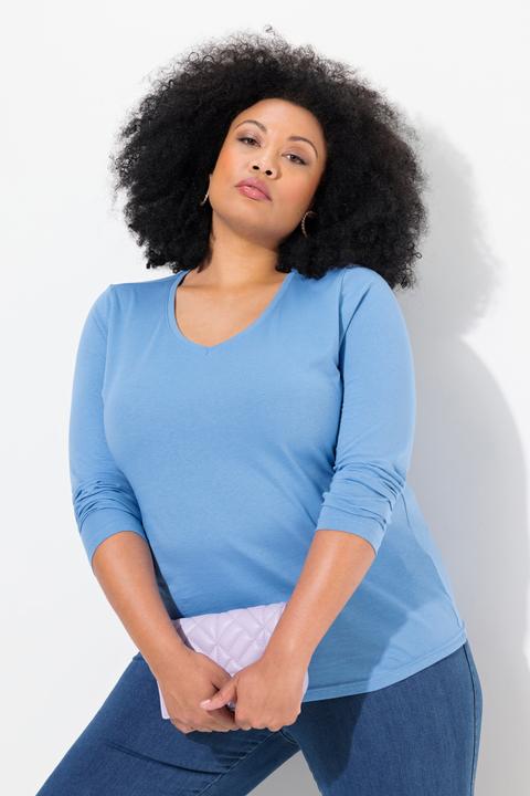 Actual product image Ulla Popken V-Neck Long Sleeves Slim Fit Cotton Knit Tee (46, 48)