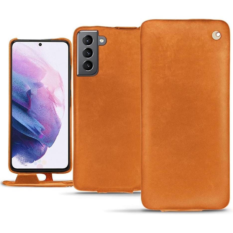 Noreve Lederschutzhülle vertikal (Samsung Galaxy S21), Smartphone Hülle, Orange