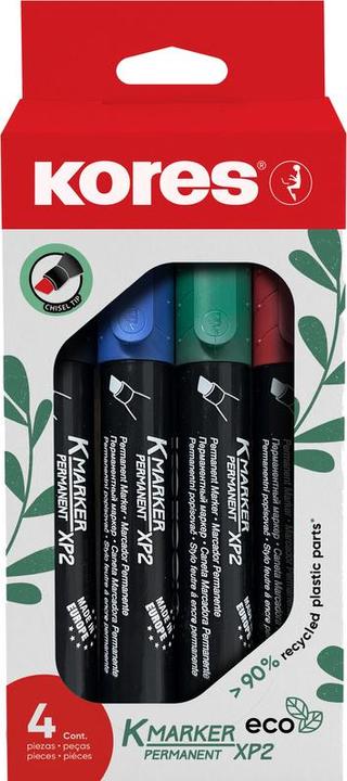 Kores Permanent marker "ECO XP2", wigvormige punt, doos à 4 Lijndikte: 3-5 mm, sneldrogend, lange dop. (4x)