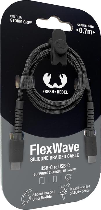 Image du produit Fresh'N Rebel Fresh 'n Rebel USB-C zu USB-C silicon geflochtenes Kabel "FlexWave" 70cm, Storm Grey (0.70 m, 60 W)