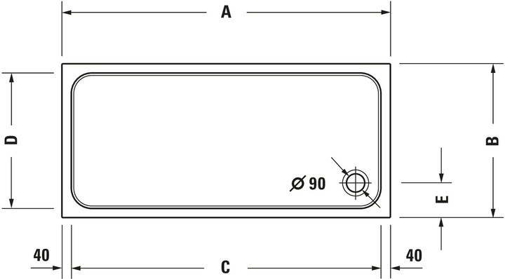 Immagine prodotto Duravit Piatto doccia rettangolare D-CODE con antiscivolo, bianco 1600x900x85mm (160 cm, 90 cm)