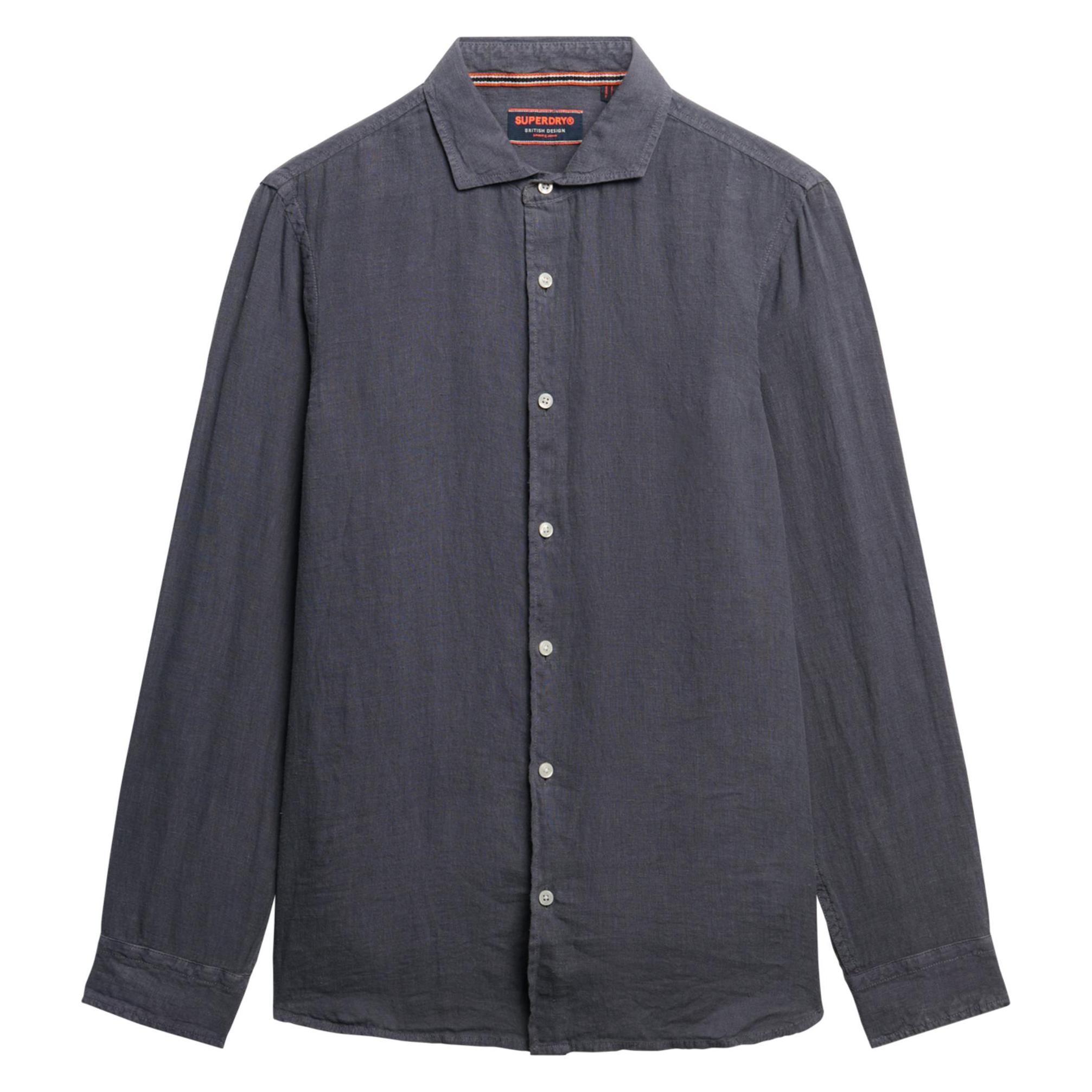 Superdry, Herren, Hemden, Vacation Hemd Mit Langen Ärmeln Aus Leinen, Grau, (S)
