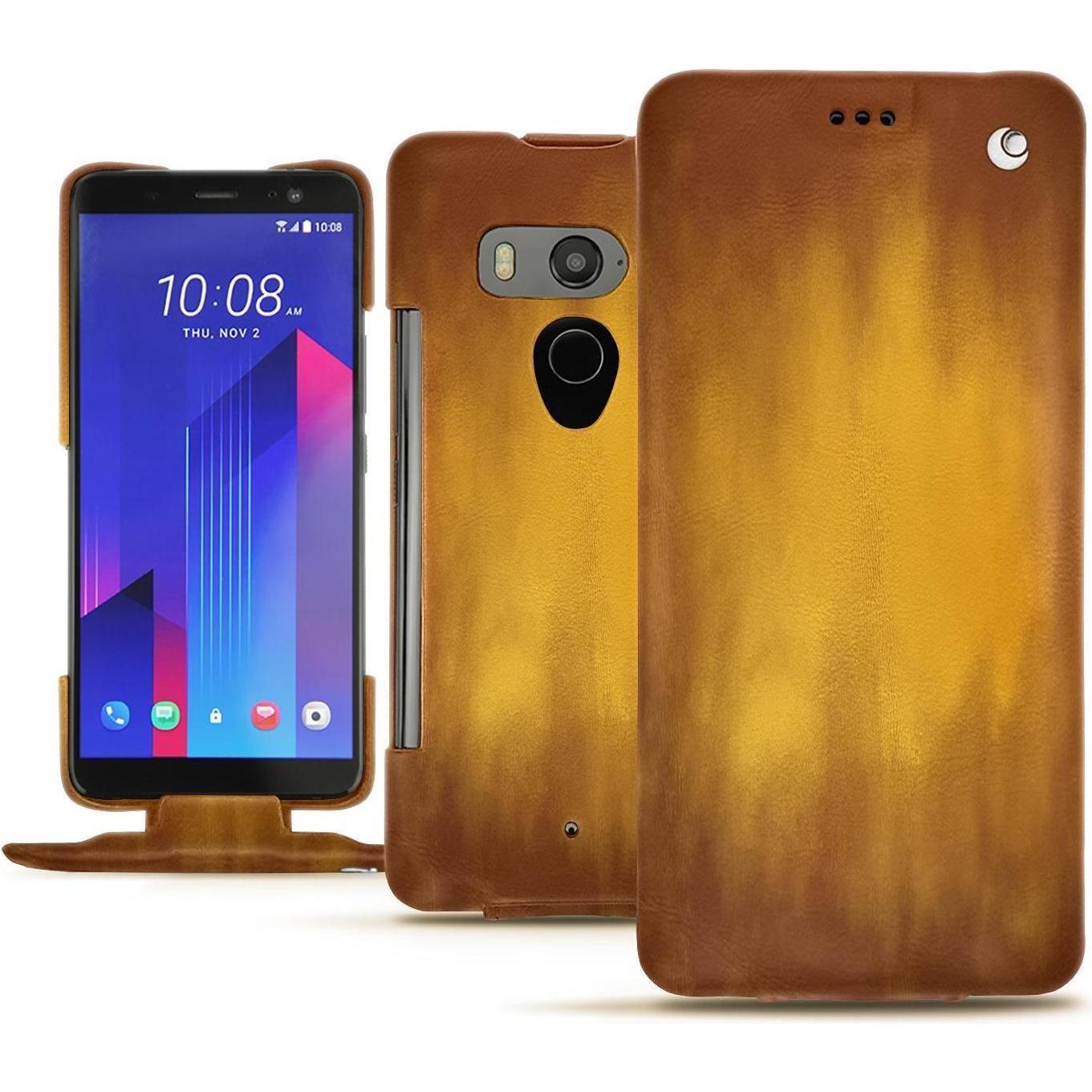 Noreve Lederschutzhülle vertikal (HTC U11+), Smartphone Hülle, Gold