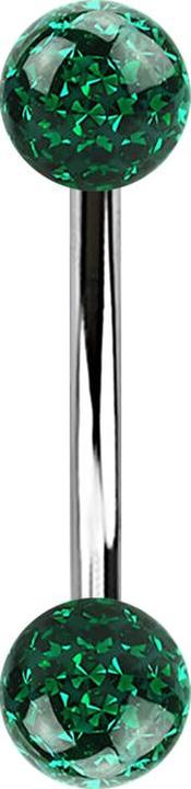 Actual product image Star Piercing Banana silver with two crystal balls green epoxy protective layer (without brass, Surgical steel 316L)