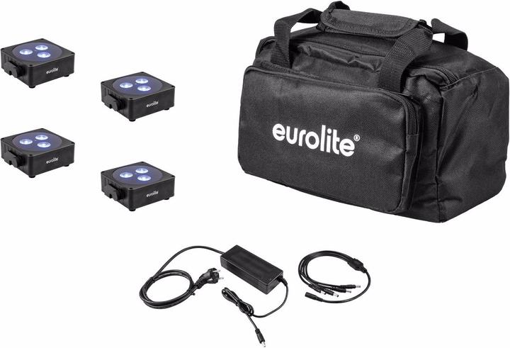Image du produit Eurolite Set 4x AKKU Flat Light 3 sw + bloc d'alimentation + Soft-Bag (8 W, LED)