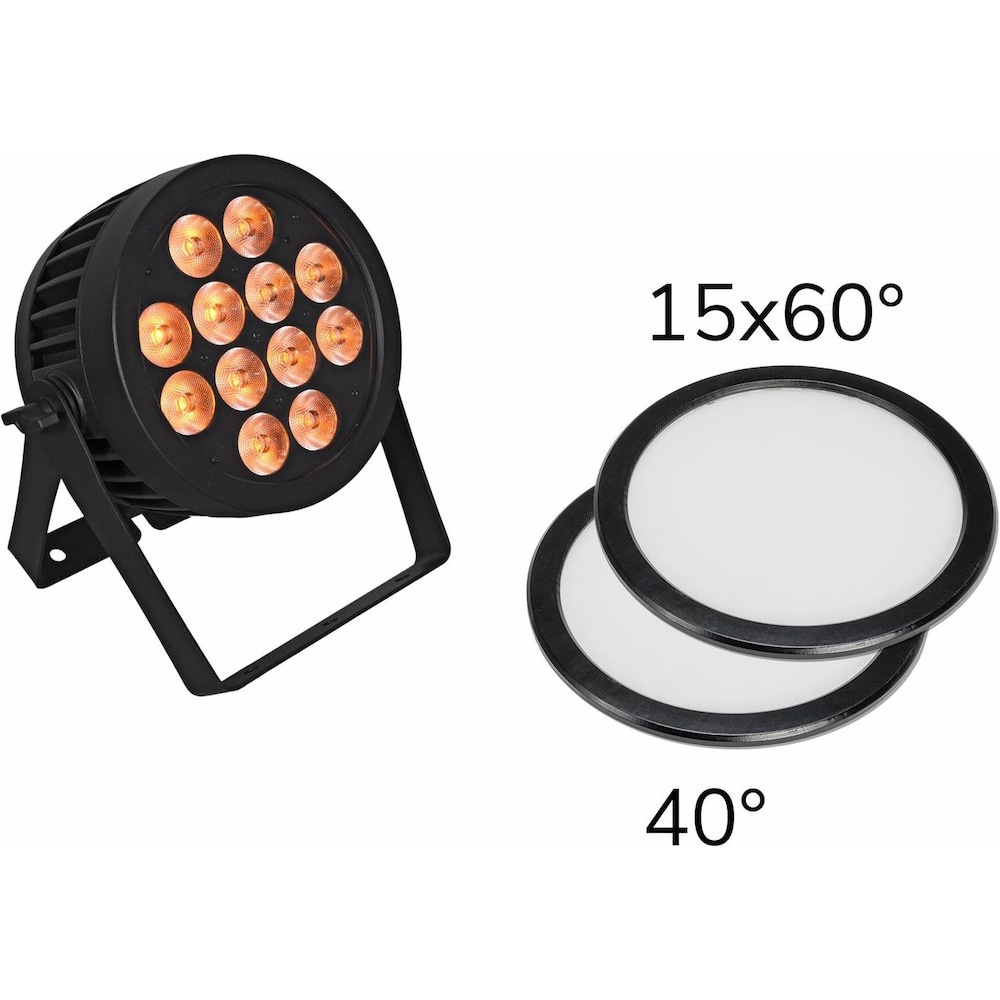 Eurolite Set LED IP PAR 12x9W SCL Spot + 2x Diffusorscheibe (15x60° und 40°), Licht Set