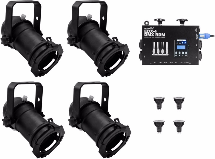 Actual product image Eurolite Set 4x PAR-16 Spot sw dim2warm + EDX-4 DMX RDM LED dimmer pack