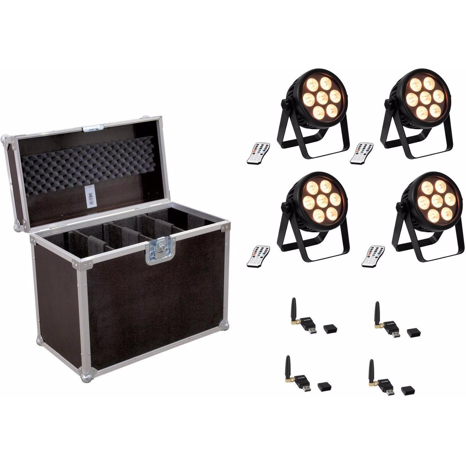 Eurolite Set 4x LED 4C-7 Silent Slim Spot + USB QuickDMX + Case, Licht Set