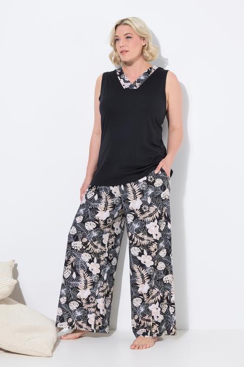 Produktbild Ulla Popken Pyjama, Blätter, V-Ausschnitt, ärmellos, Taschen (58)