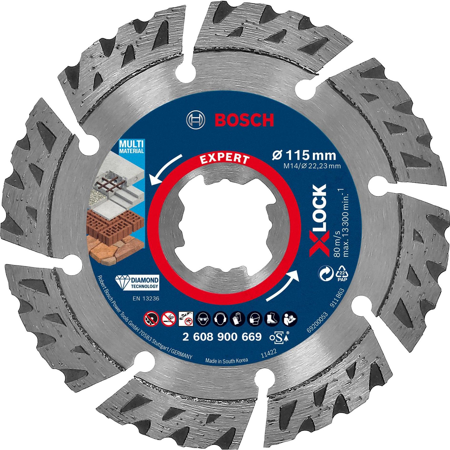 Bosch Professional Zubehör, Sägeblatt, EXPERT MultiMaterial X-LOCK Diamanttrennscheiben, 115 x 22,23 x 2,4 x 12 mm