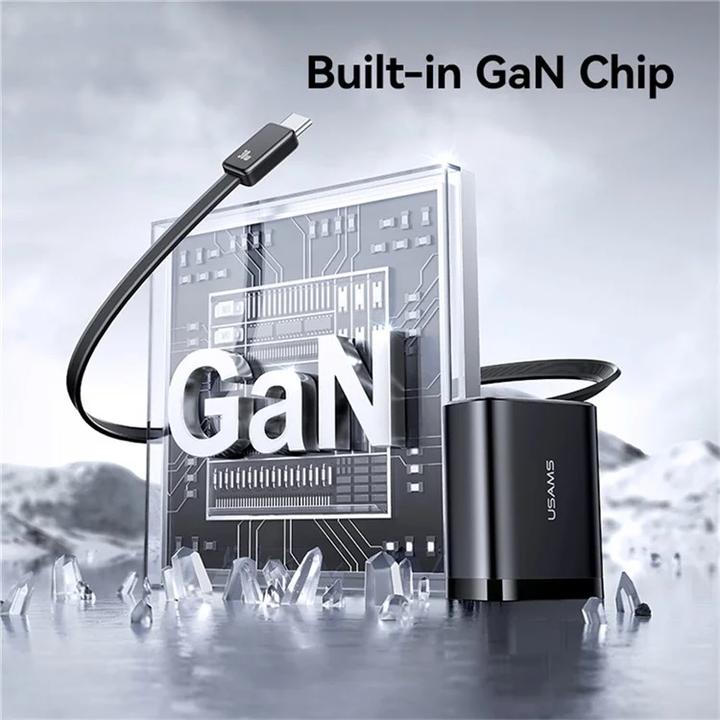 Image du produit Usams CC296 30W Fast Charger With Retractable Type-C Cable (EU) - Xiang Series White (30 W, 2 ports)