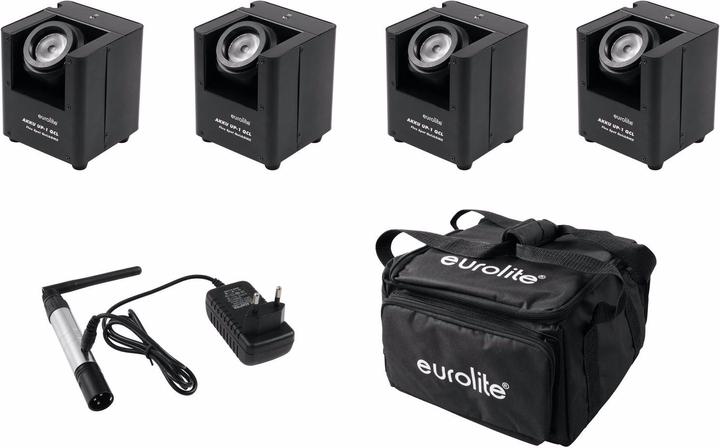 Productafbeelding Eurolite Set 4x AKKU UP-1 + SB-4 Soft-Bag + QuickDMX radiozender. (15 W, LED)