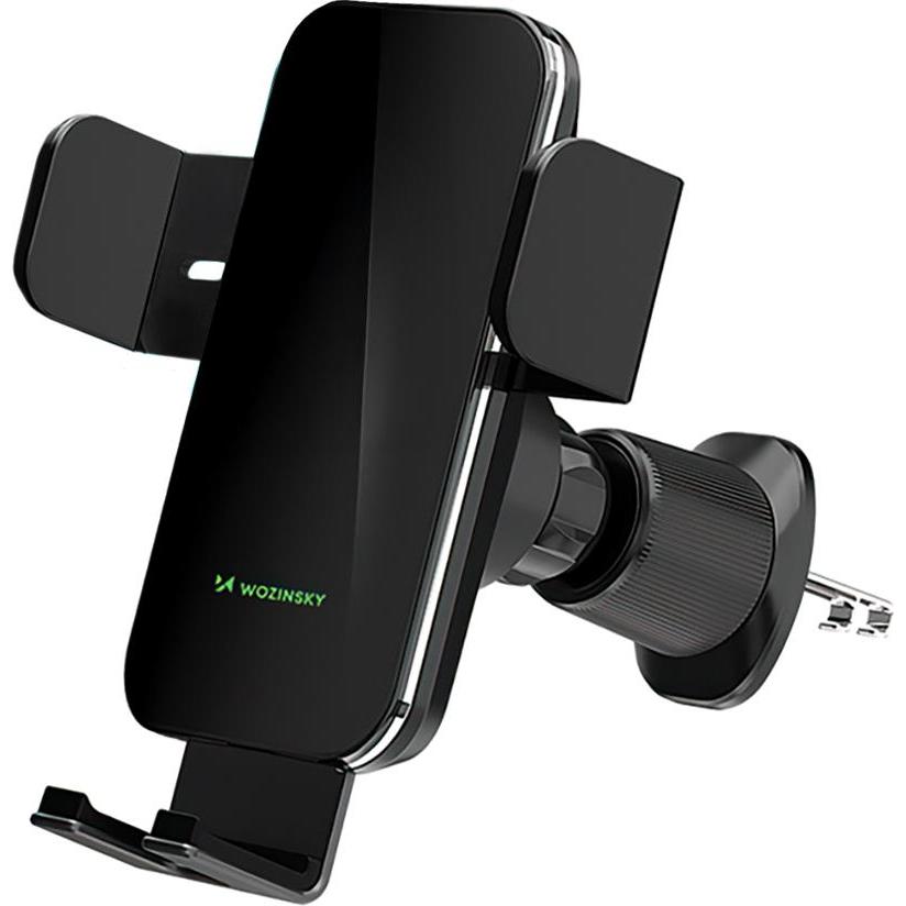 Wozinsky WEDZ-3Y8S clamp car holder with 15W inductive charger for phone on the air vent - black, Adattatore per auto, Nero
