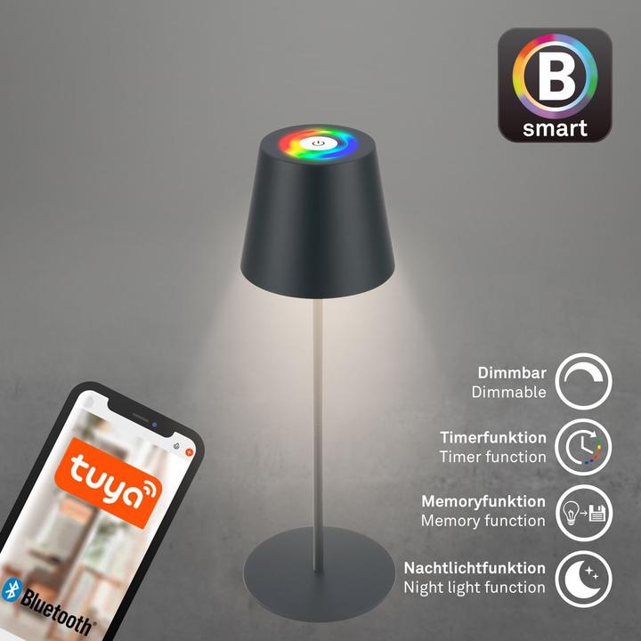 Image du produit Briloner COLORIS Smart Bluetooth RGB/W Lampe de table LED rechargeable, anthracite, App (300 lm)