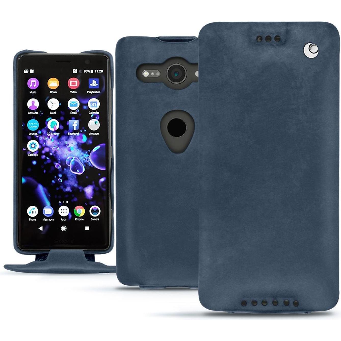 Noreve Lederschutzhülle vertikal (Sony Xperia XZ2 Compact), Smartphone Hülle, Blau